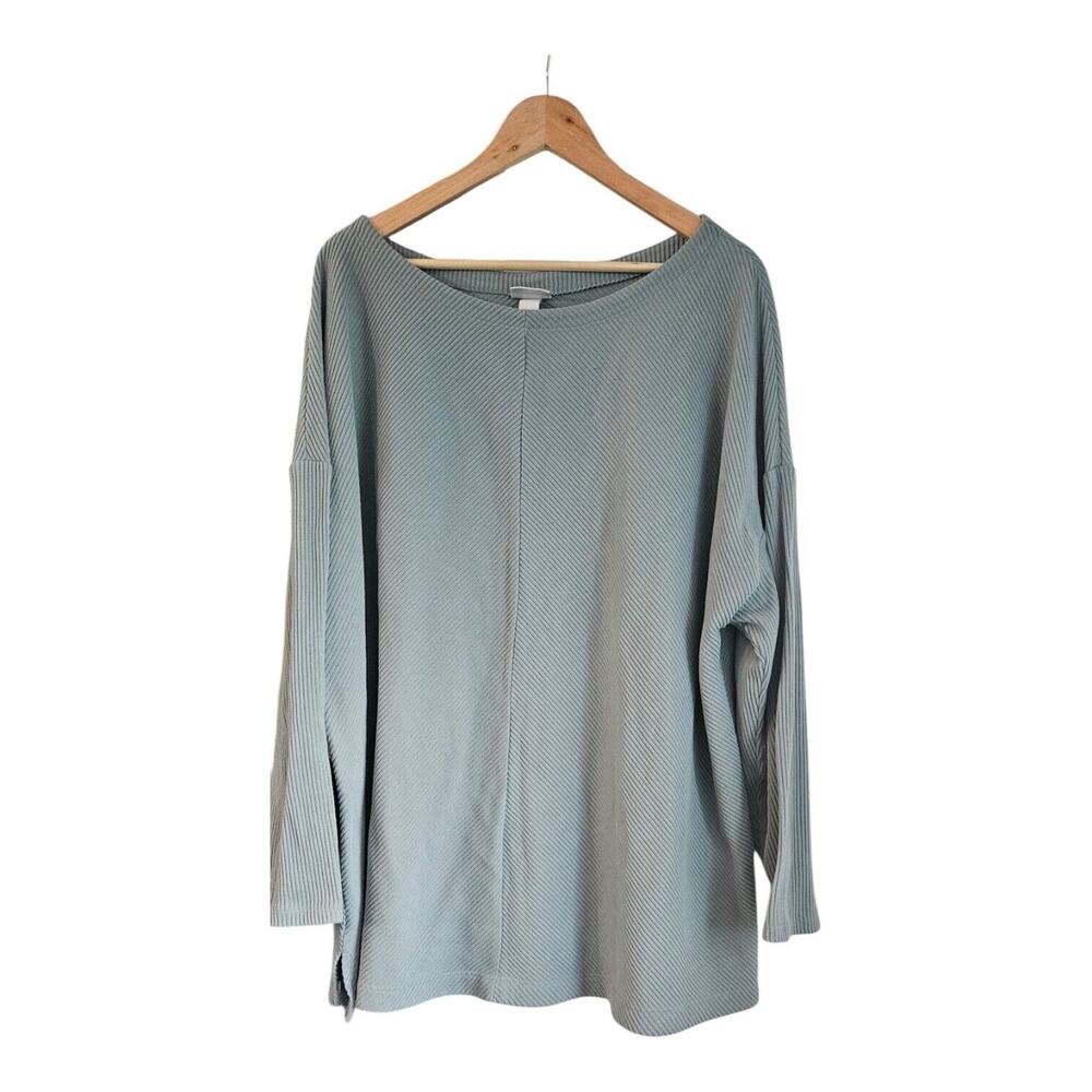 Ava & Viv Womens Size 4X Light Green Top Ribbed 3/4 Sleeves Tunic Round Neck